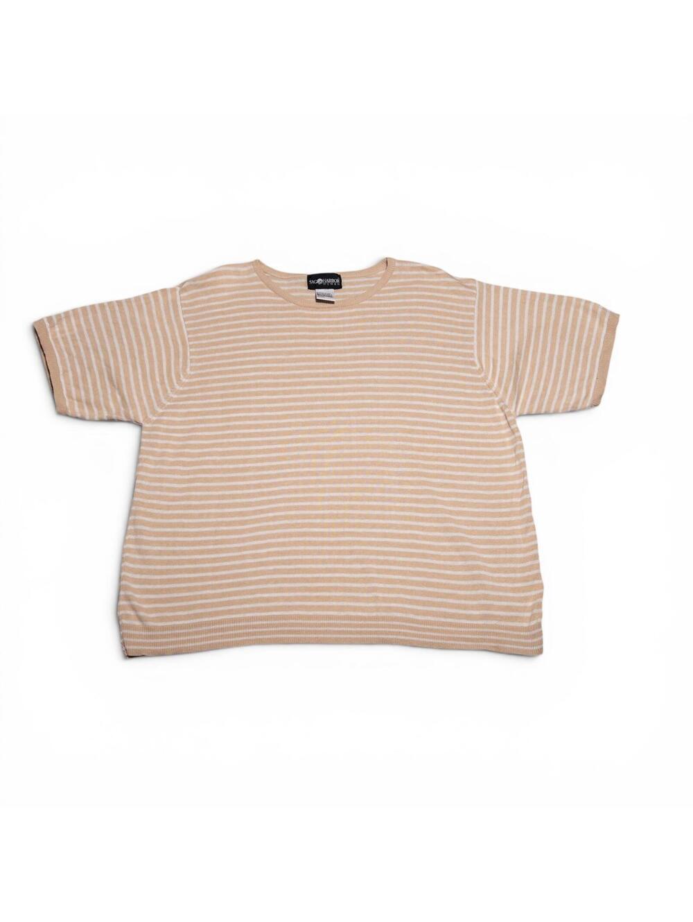 Vintage Sag Harbor Peach and White Striped Short Sleeve Sweater